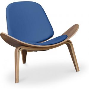 Image de Privatefloor Fauteuil lounge CV07 Design scandinave - Simili Cuir Bleu Foncé