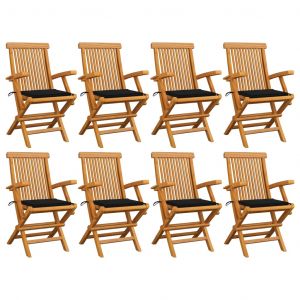 VidaXL Chaises de jardin avec coussins noir 8 pcs Bois de teck massif Noir