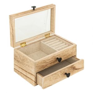 Atmosphera Boîte à bijoux en bois naturel sur 2 étages avec tiroir