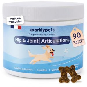Sparkly Pets - Hip & Joint Chien - Complément Articulaire Mobilité & Cartilage -Collagène Moule Verte Huile de Poisson - 90