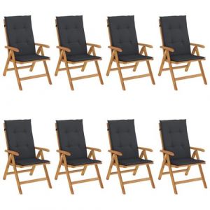 Image de VidaXL Chaises De Jardin Inclinables Et Coussins Lot De 8 Teck Solide