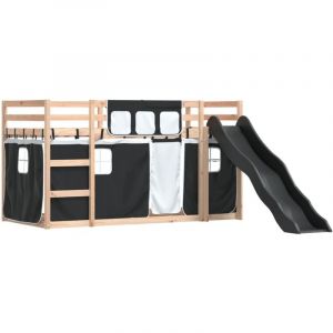 VidaXL Lit superposé avec toboggan et rideaux blanc et noir 80x200 cm, lit, cadre de lit, lit superposé bas, meuble de chambre à coucher