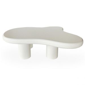 Table basse forme courbes naturelles Valdo Blanc texturé