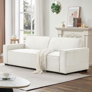 Canapé convertible clic-clac 3 places Pikado Tissu effet lin Crème