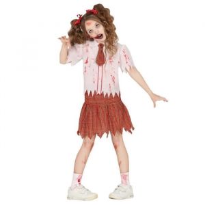 Image de FIESTAS GUIRCA Déguisement pour écolière zombie - Uniforme de lycée rouge - Costumes d'Halloween pour filles de 10 à 12 ans