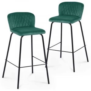 Lot de 2 tabourets de bar design en velours vert BOSCO - vert