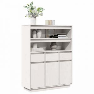 VidaXL Buffet haut blanc 89x34x1165 cm bois massif de pin meuble latéral meuble de rangement haut meuble haut en bois 861112