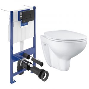 Villeroy & Boch Pack WC Bâti-support sol mur + WC sans bride Grohe Bau Ceramic + Abattant SoftClose + Plaque noire (VCNBAU4)