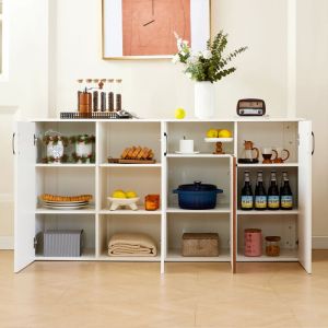 Buffet moderne 160x40x80cm - avec 4 portes - panneau de particules - Blanc+Marron