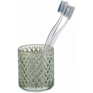 Wenko Gobelet pour brosse à dents Atessa Mint, petit gobelet en verre avec surface formée de petits losanges, gobelet pour se rincer la bouche dans la salle de bain et les toilettes, Ø 7,5 x 10 cm