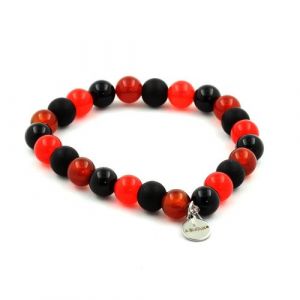 Bracelet Perles Agate noire + Calcédoine rouge + Agate Rouge + Onyx noir mat 8 mm - A Bijoux
