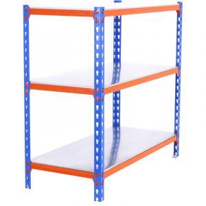 Simon Rack Étagère Rangement et 3 Niveaux, 200 kg Capacité de Charge et Point de Flexion, 1000x1100x300 mm, Étagère Charge Lourde, Étagère Garage, Bleu/Orange/Galvanisé - Simonclick