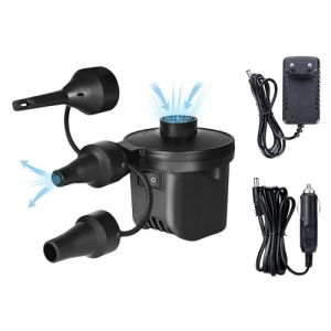 Pompe &agrave; Air &Eacute;lectrique. Gonfleur - D&eacute;gonfleur Portable pour Piscines. Gonfleur pour Matelas, Flotteurs, Emballage sous Vide, avec 3 Buses et Prises pour Maison et Voiture. 240 V CA/12 V CC.
