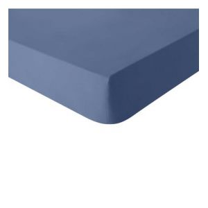 Essix Drap housse en coton bleu denim 180x200 Made in France