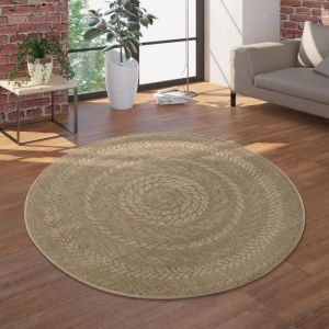 Paco Home Tapis Int&eacute;rieur Et Ext&eacute;rieur Rond Tiss&eacute; &Agrave; Plat Avec Style Sisal Design Scandinave Beige 120 cm rond