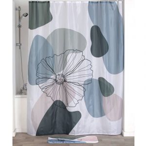 Tendance Rideau de douche 180 x 200 cm déco Flowers Bleu et Vert