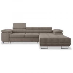 Canapé d'angle droit convertible Alphonso velours côtelé Taupe