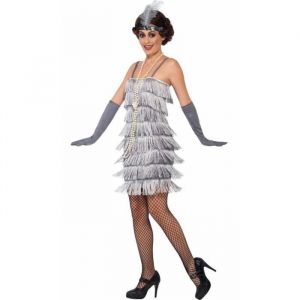 Smiffys Costume jeune fille d&eacute;lur&eacute;e ann&eacute;es 20, Argent, avec robe courte, bandeau et gant