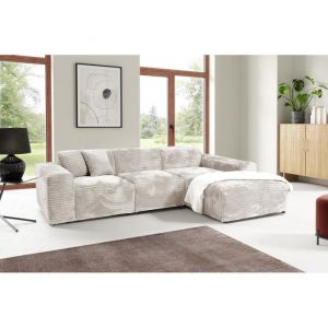 Meublesline Canapé d'angle BRISIA gros côtelé doux Beige
