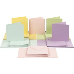 Creotime Cartes et Enveloppes - Couleurs Pastels - 15 x 15 cm, Dimension Enveloppes 16X16 Cm - 50 pcs