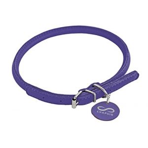 Image de Chapuis sellerie Collier réglable rond Glamour pour chien et chat - Cuir violet - ø6 mm - L17-20 cm - Taille XS