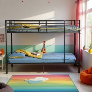 Lits Superposés de Style Industriel avec Échelle - Noir, Lit Double Superposé pour Enfants