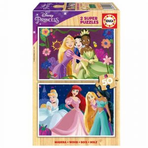 Educa Disney Princess | Ensemble de 2 Puzzles en Bois avec 50 Morceaux chacun. Mesurer Une Fois monté: 28 x 20 cm. Composé de Grandes pièces Parfaitement finies. +5 Ans (19672)