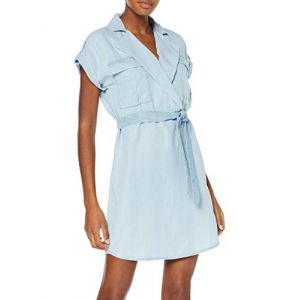 Image de Noisy may Robe chemise en chambray avec ceinture nouée à la taille - Bleu