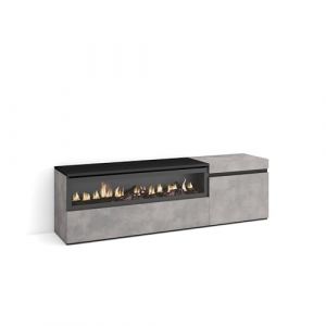 Skraut Home | Meuble TV | Banc Télé | Grand Espace de Rangement | 150x45x35cm | pour Les TV jusqu'à 65" | Cheminée électrique | Style Moderne | Ciment