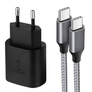 Chargeur Usb-C 25w + Câble Nylon Usb-C Vers Usb-C Gris 1m Pour Iphone 16 Pro Max / Iphone 16 Plus / Iphone 16 Pro - E.F.Connection
