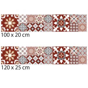 Signaletique.biz France - Crédence cuisine adhésive autocollante e effet carreaux de ciment rouge redmonky - 100 x 20 cm