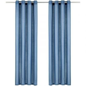 VidaXL Rideaux avec anneaux en m&eacute;tal 2 pcs Coton 140x225 cm Bleu