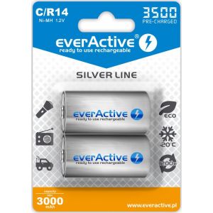 Otech 2 x silver line 3500 mAh batteries rechargeables (R14) C - Everactive