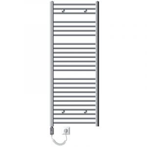 Radiateur Electrique Sahara 600x1500mm, Chrome, Sèche-serviettes en Panneau, Raccordement Latéral Droit, Barre Chauffante Thermostat 1200W, Affichage