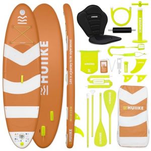 Paddle Gonflable Adulte Orange Flamme avec des Accessoires de Qualité - HUIIKE Stand Up Paddle Pagaie Double et Siège de Kayak