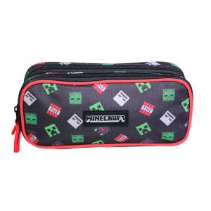 Bagtrotter trousse scolaire 2 compartiments minecraft noir