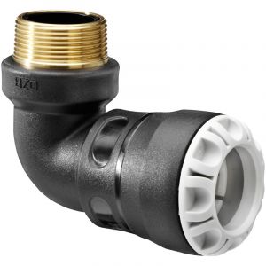 Plasson Coude 90&deg; encliquetable PE &Oslash;50 - Laiton m&acirc;le 1" - S&eacute;rie 1
