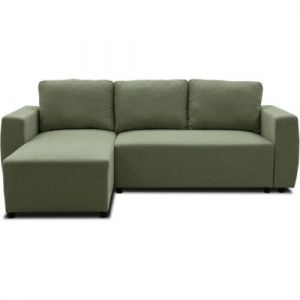 Canapé d angle con ible réversible 3 a 4 places PHARELL Tissu olive Coffre de rangement