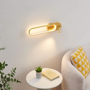 Kosilum Applique liseuse LED intégrée finition laiton double interrupteur - Jena