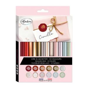 Aladine Pack de 12 bâtons de cire à cacheter 12 couleurs
