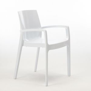 Grand Soleil Chaise polypropyl&egrave;ne empilable avec accoudoirs salle &agrave; manger CREAM | Blanc