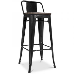 Image de Privatefloor Tabouret Style Tolix en bois avec petit dossier Pauchard Style - 76 cm Noir 42