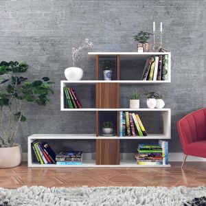 Biblioth&egrave;que Karlin - 120 x 20 x 109 cm - blanc et noyer