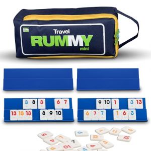 Point Games Mini Rami 106 Carreaux et Quatre Supports de Jeu Exclusifs a 2 Niveaux dans Un Sac de Voyage Très Résistant, Blanc & Bleu