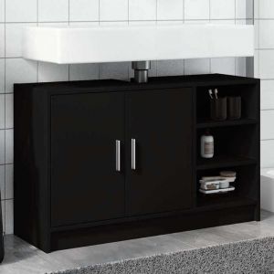VidaXL Armoire d'évier noir 90x29x55 cm bois d'ingénierie, armoire de salle de bain, armoire de rangement salle de bain, meuble lavabo de salle de bain
