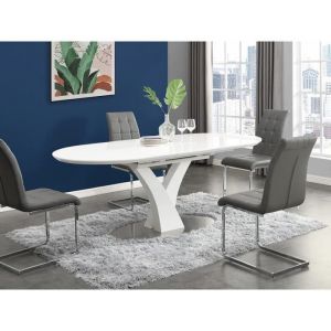 Image de Table à manger extensible 6 à 8 couverts MDF et métal inoxydable Blanc laqué TALARA