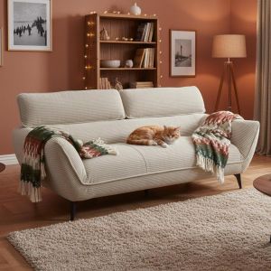 Canapé 3 places moderne avec dossier réglable Ghislain Velours côtelé Crème