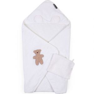 Childhome Cape de bain + gant en mousseline Teddy beige (80 x 80 cm)