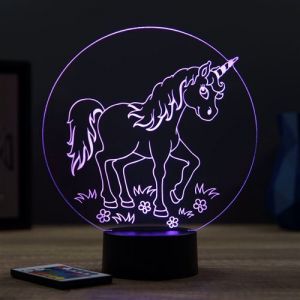Lampe illusion 3D Animal Licorne & fleurs