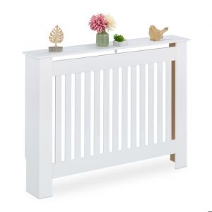 Relaxdays Cache-radiateur, Superbe Design, Tablette Pratique, en MDF, H x L x P : 83 x 112 x 19 cm, Blanc